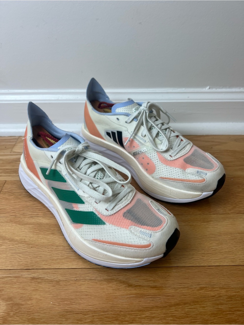 Adidas Adizero Boston 11 Running Shoes NWOT White Green Coral Women's Size 7.5